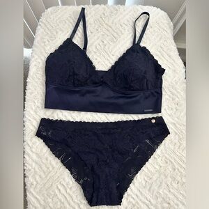 Danskin Navy Lace Bra and Panty Set